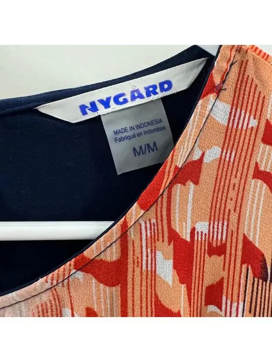 Nygard Orange Print Sheer Poncho Style Open Shoulder Blouse Top- Size Medium - Picture 6 of 7